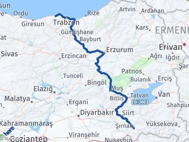 Şırnak Vakfıkebir Trabzon Arası Kaç Km - Yol Haritası