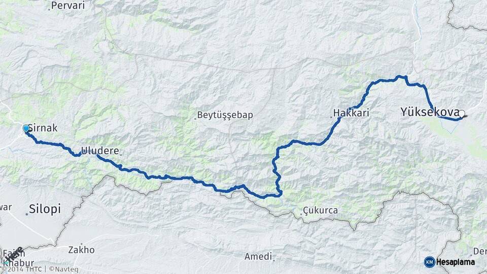 Şırnak Yüksekova Hakkari Arası Kaç Km - Yol Haritası