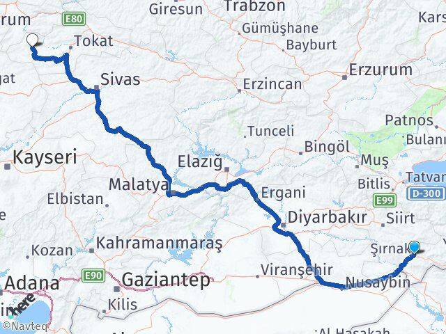 Şırnak Zile Tokat Arası Kaç Km - Yol Haritası