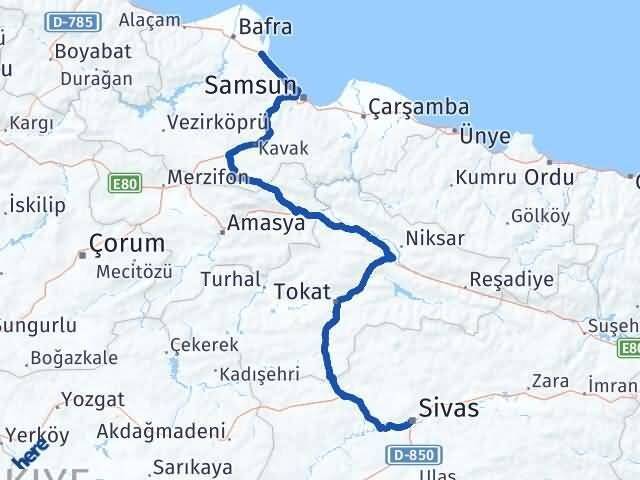 Sivas 19 Mayıs Samsun Arası Kaç Km - Yol Haritası