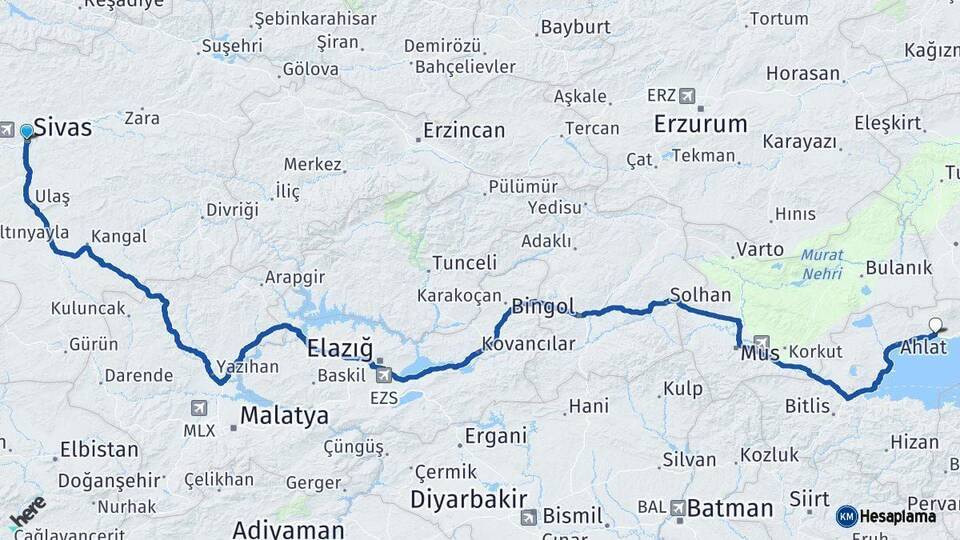Sivas Adilcevaz Bitlis Arası Kaç Km - Yol Haritası