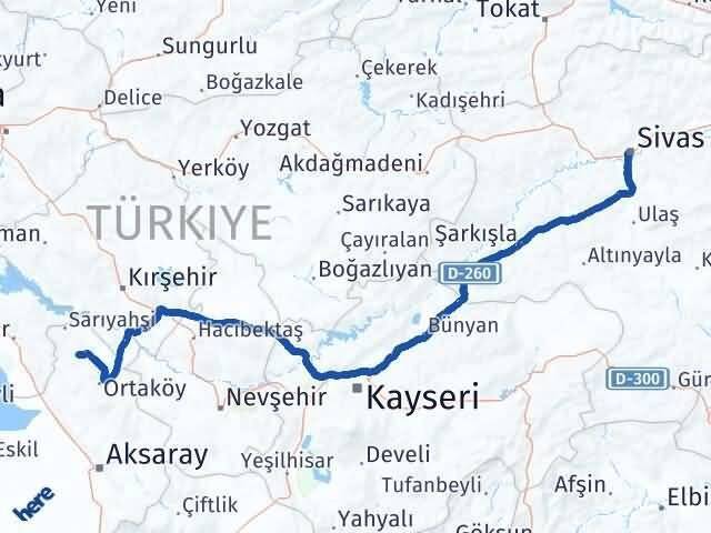 Sivas Ağaçören Aksaray Arası Kaç Km - Yol Haritası
