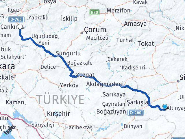 Altınyayla Çankırı Arası Kaç Km - Yol Tarifi