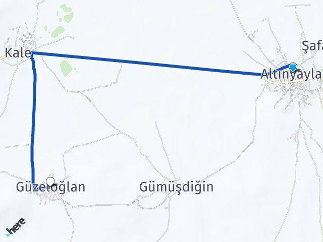 Sivas Altınyayla Güzeloğlan Altınyayla Arası Kaç Km - Yol Haritası
