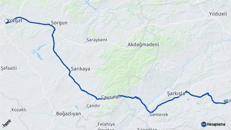 Sivas Altınyayla Yozgat Arası Kaç Km - Yol Haritası