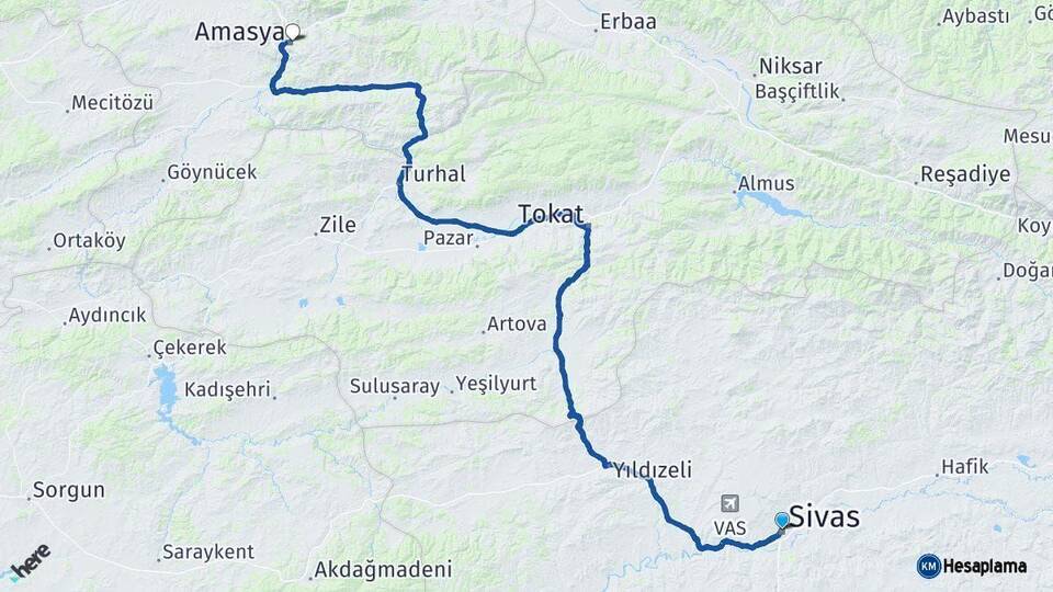 Sivas Amasya Arası Kaç Km - Yol Haritası