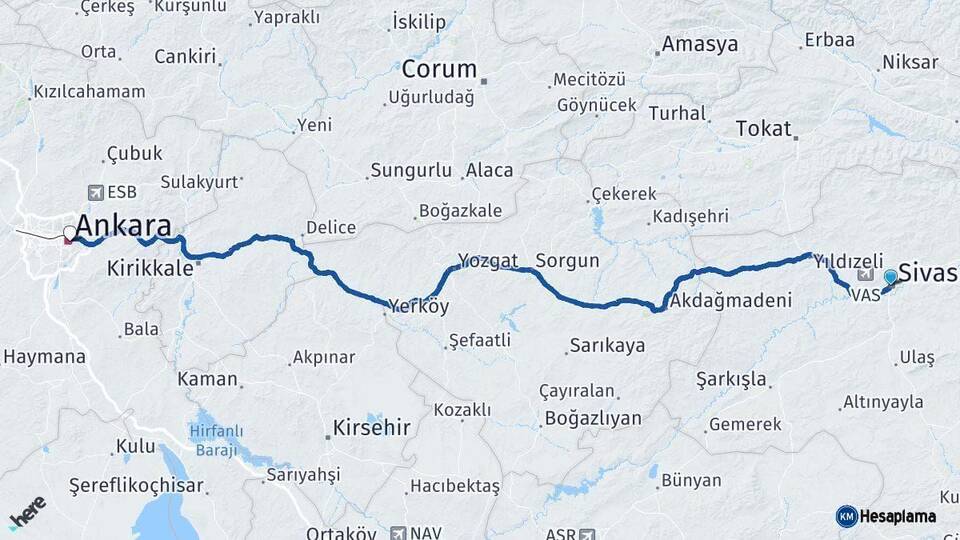 Sivas Ankara Arası Kaç Km - Yol Haritası