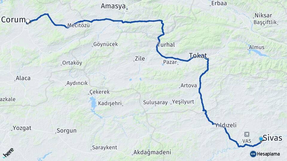 Sivas Asarcık Arası Kaç Km - Yol Haritası