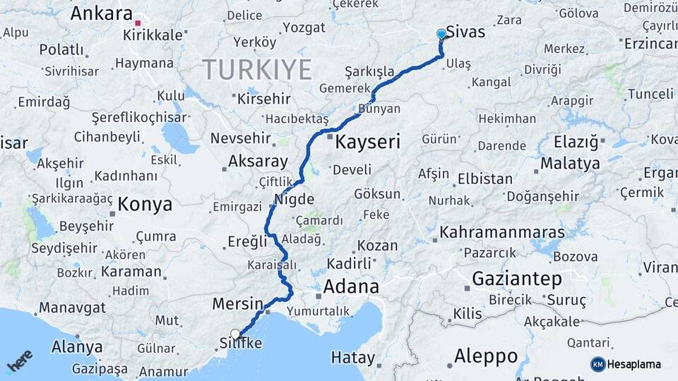 Sivas Ayaş Erdemli Mersin Arası Kaç Km - Yol Haritası