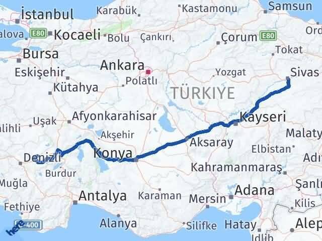Sivas Baklan Denizli Arası Kaç Km - Yol Haritası