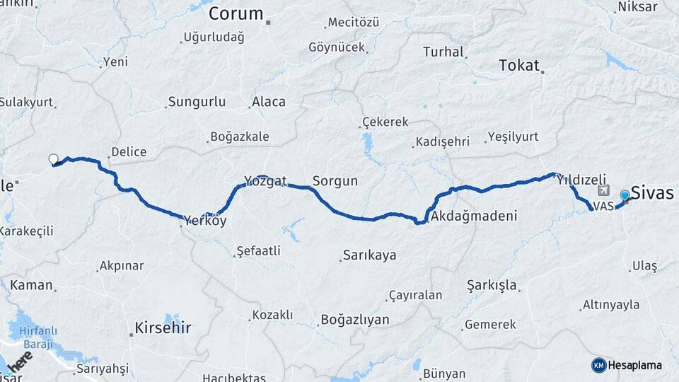 Sivas Balışeyh Kırıkkale Arası Kaç Km - Yol Haritası
