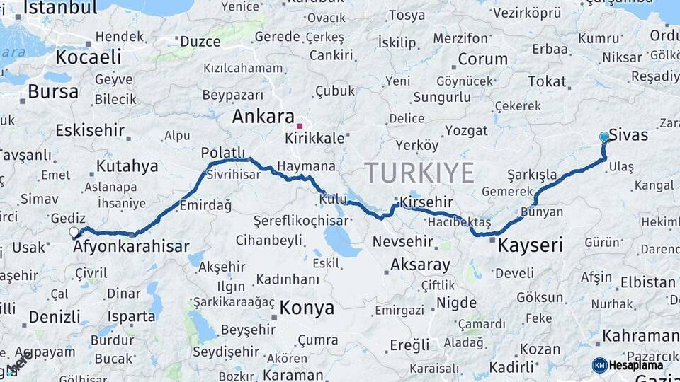 Sivas Banaz Uşak Arası Kaç Km - Yol Haritası