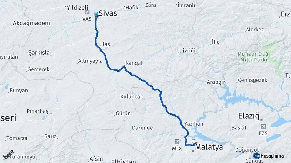 Sivas Battalgazi Malatya Arası Kaç Km - Yol Haritası