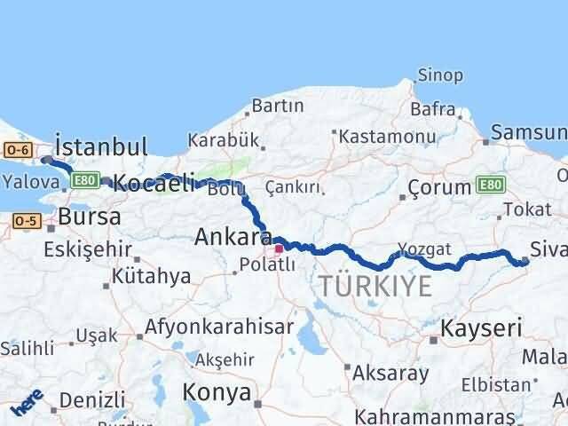 Sivas Bayrampaşa İstanbul Arası Kaç Km - Yol Haritası