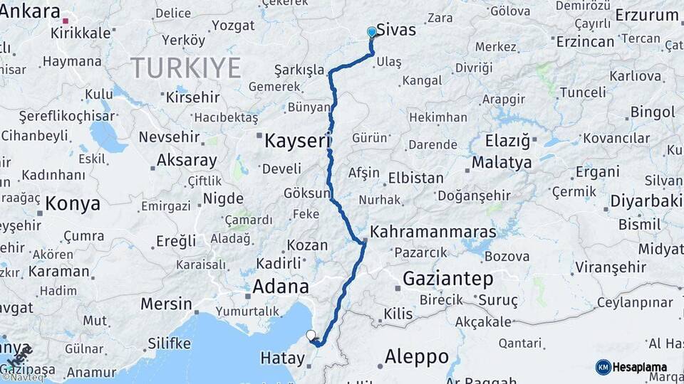 Sivas Belen Hatay Arası Kaç Km - Yol Haritası