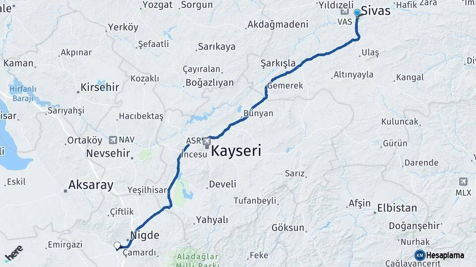 Sivas Bor Niğde Arası Kaç Km - Yol Haritası
