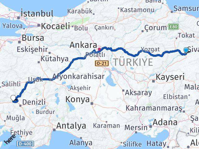Sivas Buharkent Aydın Arası Kaç Km - Yol Haritası