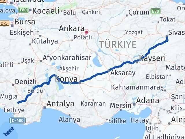 Sivas Çameli Denizli Arası Kaç Km - Yol Haritası