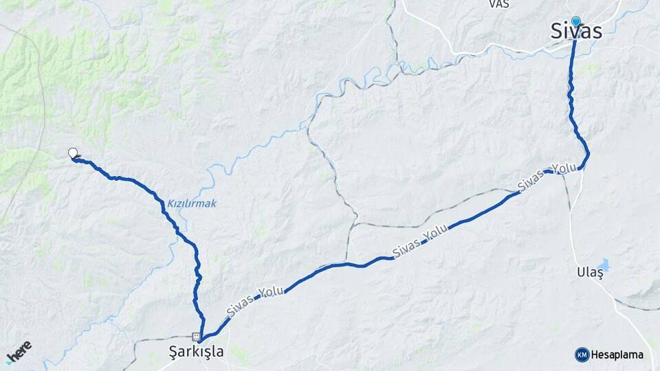 Sivas Çamlıca Şarkışla Arası Kaç Km - Yol Haritası