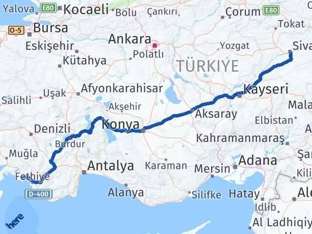 Sivas Dalaman Muğla Arası Kaç Km - Yol Haritası