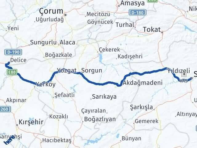 Sivas Delice Kırıkkale Arası Kaç Km - Yol Haritası
