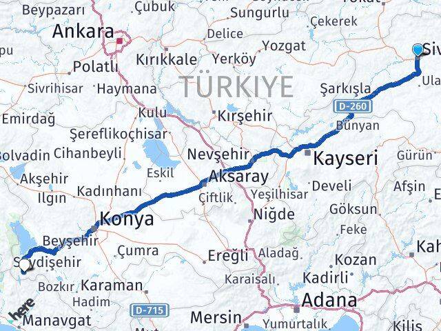 Sivas Derebucak Konya Arası Kaç Km - Yol Haritası