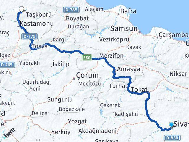 Sivas Devrekani Kastamonu Arası Kaç Km - Yol Haritası