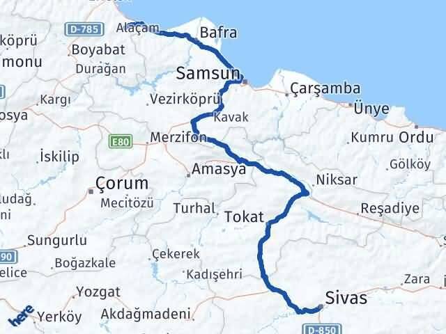 Sivas Dikmen Sinop Arası Kaç Km - Yol Haritası
