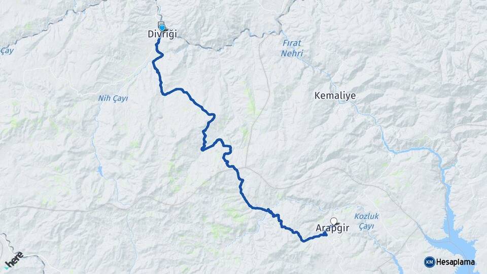 Sivas Divriği Arapgir Malatya Arası Kaç Km - Yol Haritası