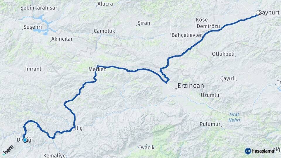 Sivas Divriği Bayburt Arası Kaç Km - Yol Haritası