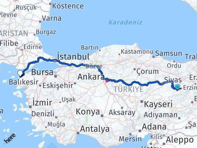 Sivas Divriği Çanakkale Arası Kaç Km - Yol Haritası