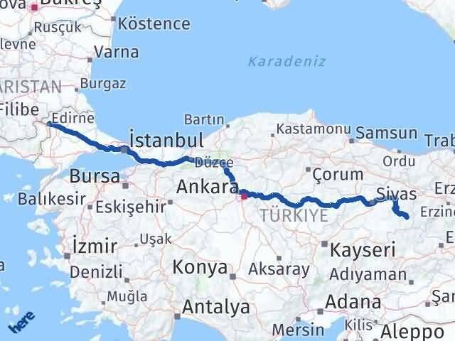 Sivas Divriği Edirne Arası Kaç Km - Yol Haritası