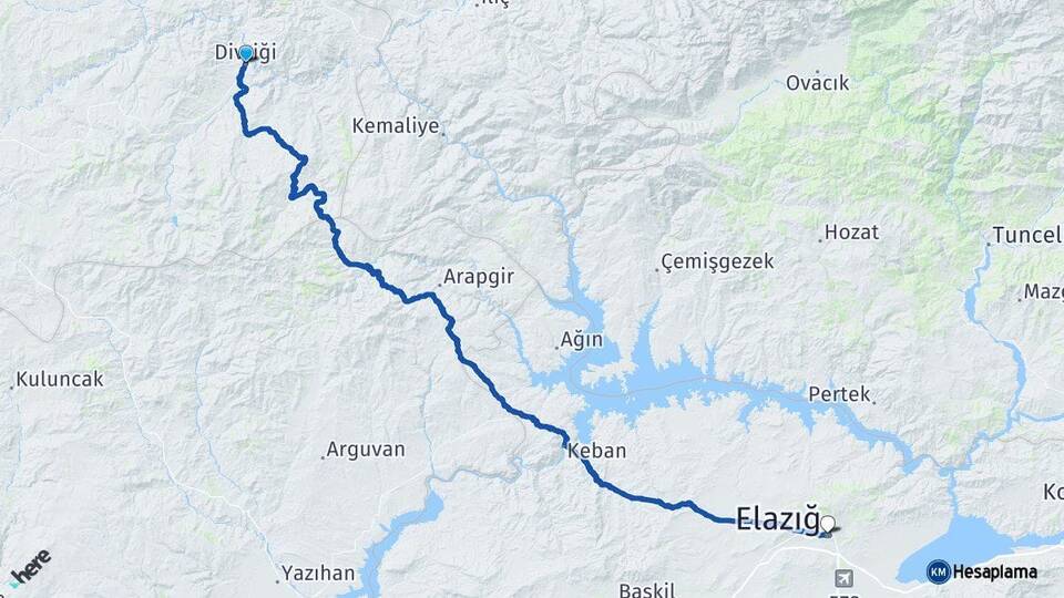 Sivas Divriği Elazığ Arası Kaç Km - Yol Haritası
