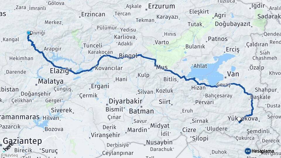 Sivas Divriği Hakkari Arası Kaç Km - Yol Haritası