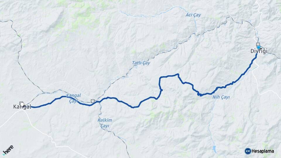 Sivas Divriği Kangal Arası Kaç Km - Yol Haritası