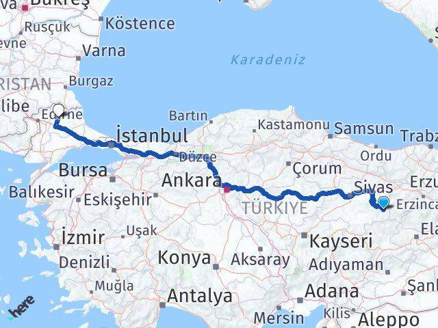 Sivas Divriği Kırklareli Arası Kaç Km - Yol Haritası