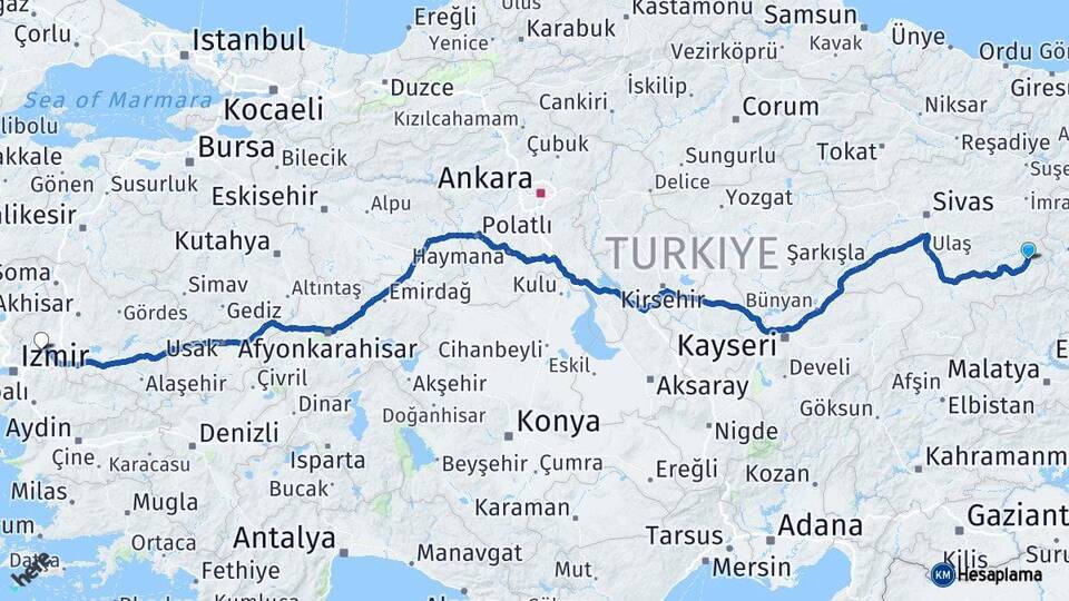 Sivas Divriği Manisa Arası Kaç Km - Yol Haritası