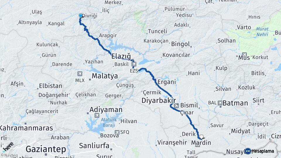 Sivas Divriği Mardin Arası Kaç Km - Yol Haritası