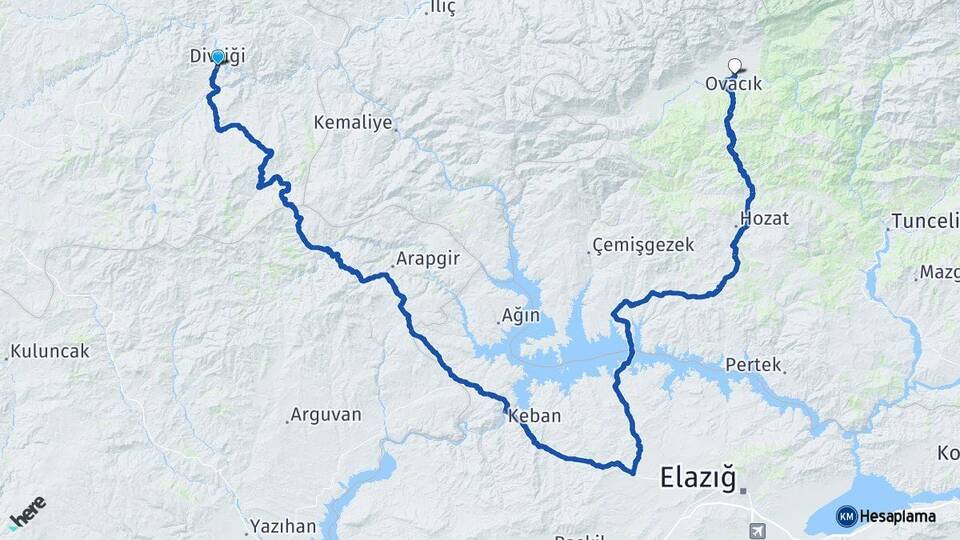 Sivas Divriği Ovacık Tunceli Arası Kaç Km - Yol Haritası