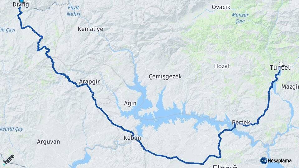 Sivas Divriği Tunceli Arası Kaç Km - Yol Haritası