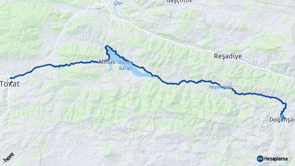 Sivas Doğanşar Tokat Arası Kaç Km - Yol Haritası