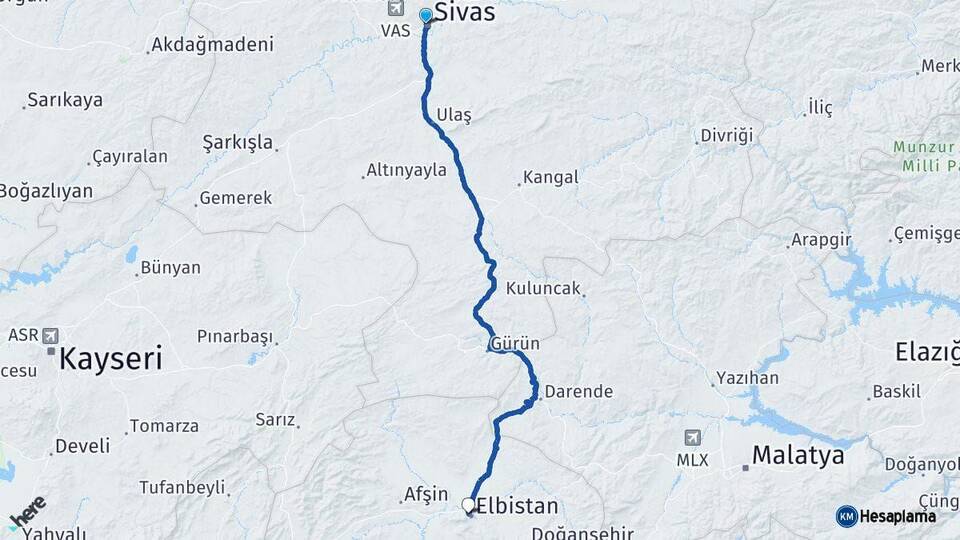 Sivas Elbistan Kahramanmaraş Arası Kaç Km - Yol Haritası