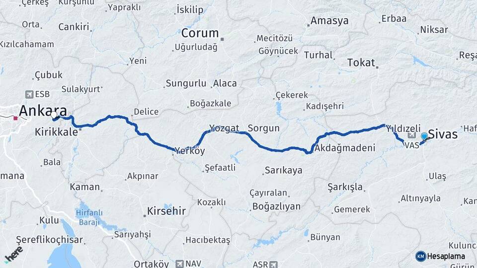 Sivas Elmadağ Ankara Arası Kaç Km - Yol Haritası