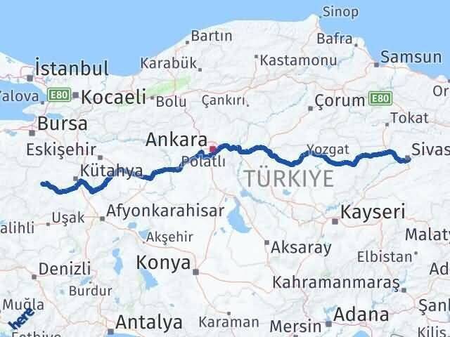 Sivas Emet Kütahya Arası Kaç Km - Yol Haritası
