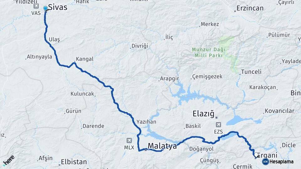 Sivas Ergani Diyarbakır Arası Kaç Km - Yol Haritası