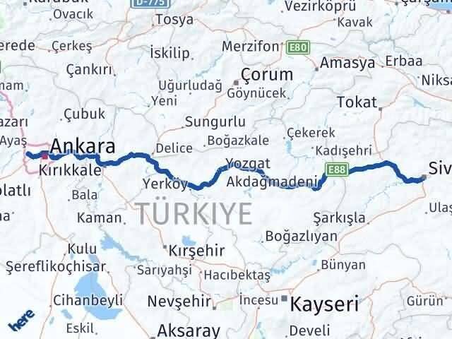 Sivas Etimesgut Ankara Arası Kaç Km - Yol Haritası