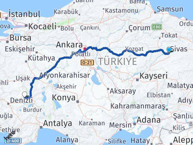 Sivas Evciler Afyonkarahisar Arası Kaç Km - Yol Haritası