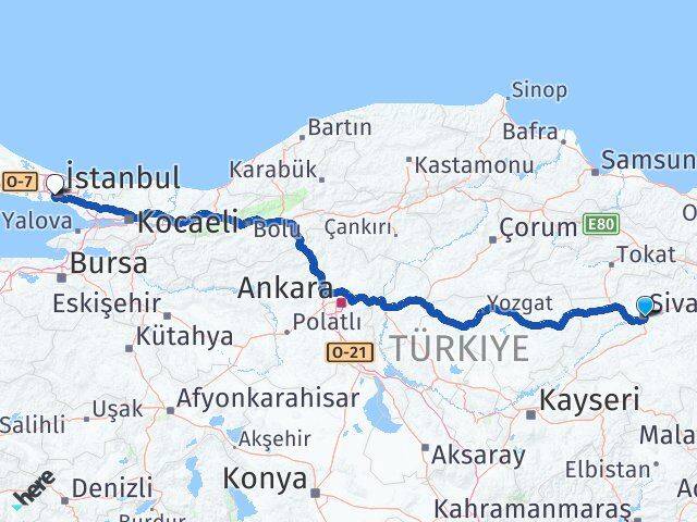 Sivas Fatih İstanbul Arası Kaç Km - Yol Haritası