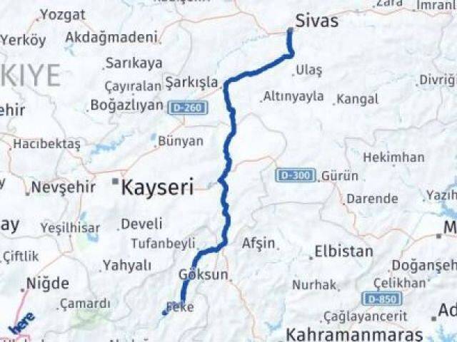 Sivas Feke Adana Arası Kaç Km - Yol Haritası