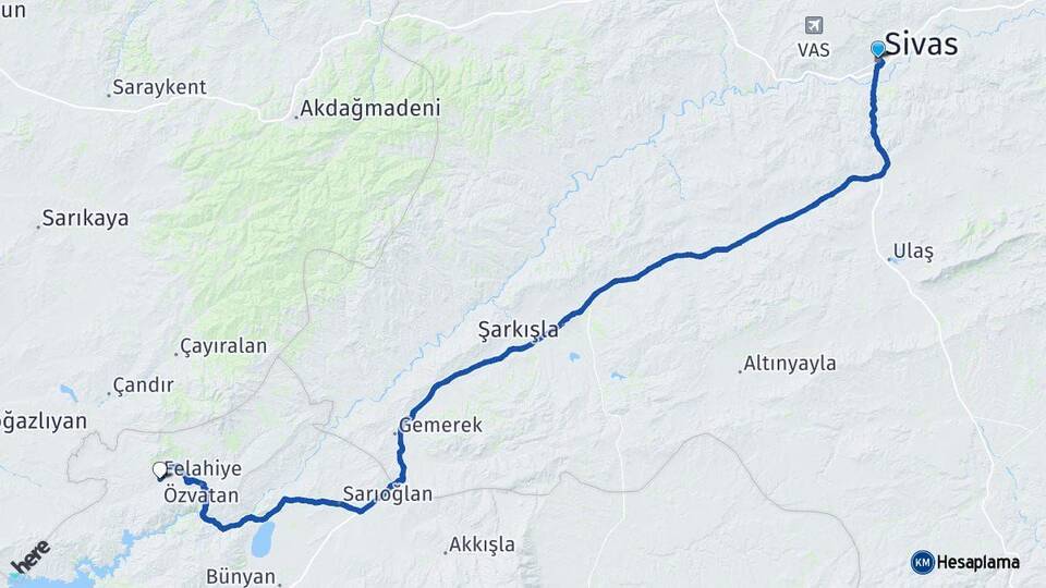 Sivas Felahiye Kayseri Arası Kaç Km - Yol Haritası